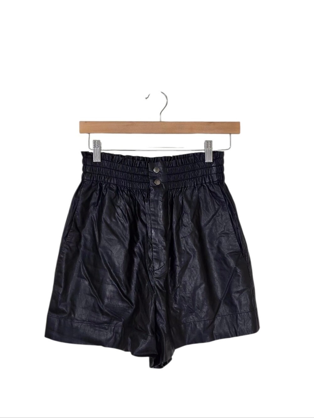 Isabel Marant Black Vegan Leather High Waist Shorts Women's US 2 XS Festival